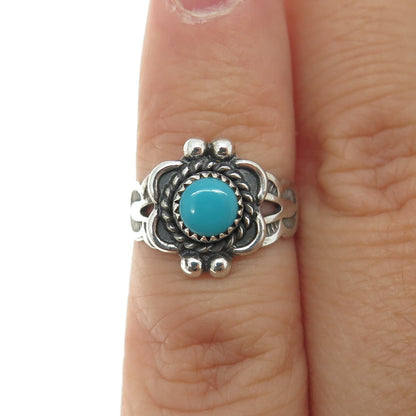 Old Pawn Sterling Silver Vintage Bisbee Turquoise Snake Eye Baby Ring Size 1.75