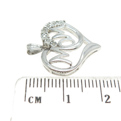 REGINA LANE 925 Sterling Silver Real Round-Cut Diamond "Mom" Heart Pendant