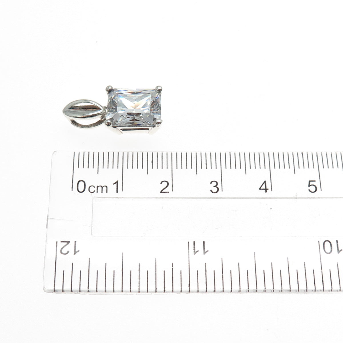 925 Sterling Silver Vintage Radiant-Cut C Z Minimalist Slide Charm Pendant