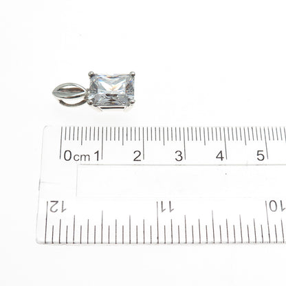 925 Sterling Silver Vintage Radiant-Cut C Z Minimalist Slide Charm Pendant