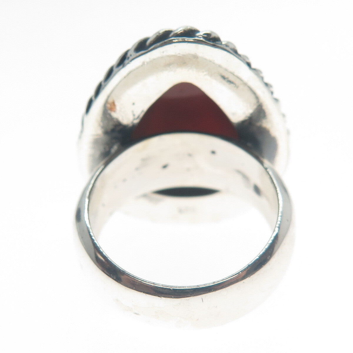 925 Sterling Silver Vintage Real Pear-Cut Carnelian Oxidized Ring Size 8.25