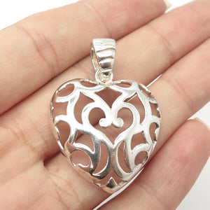925 Sterling Silver Vintage Milor Italy Blooming Heart Scroll Pendant