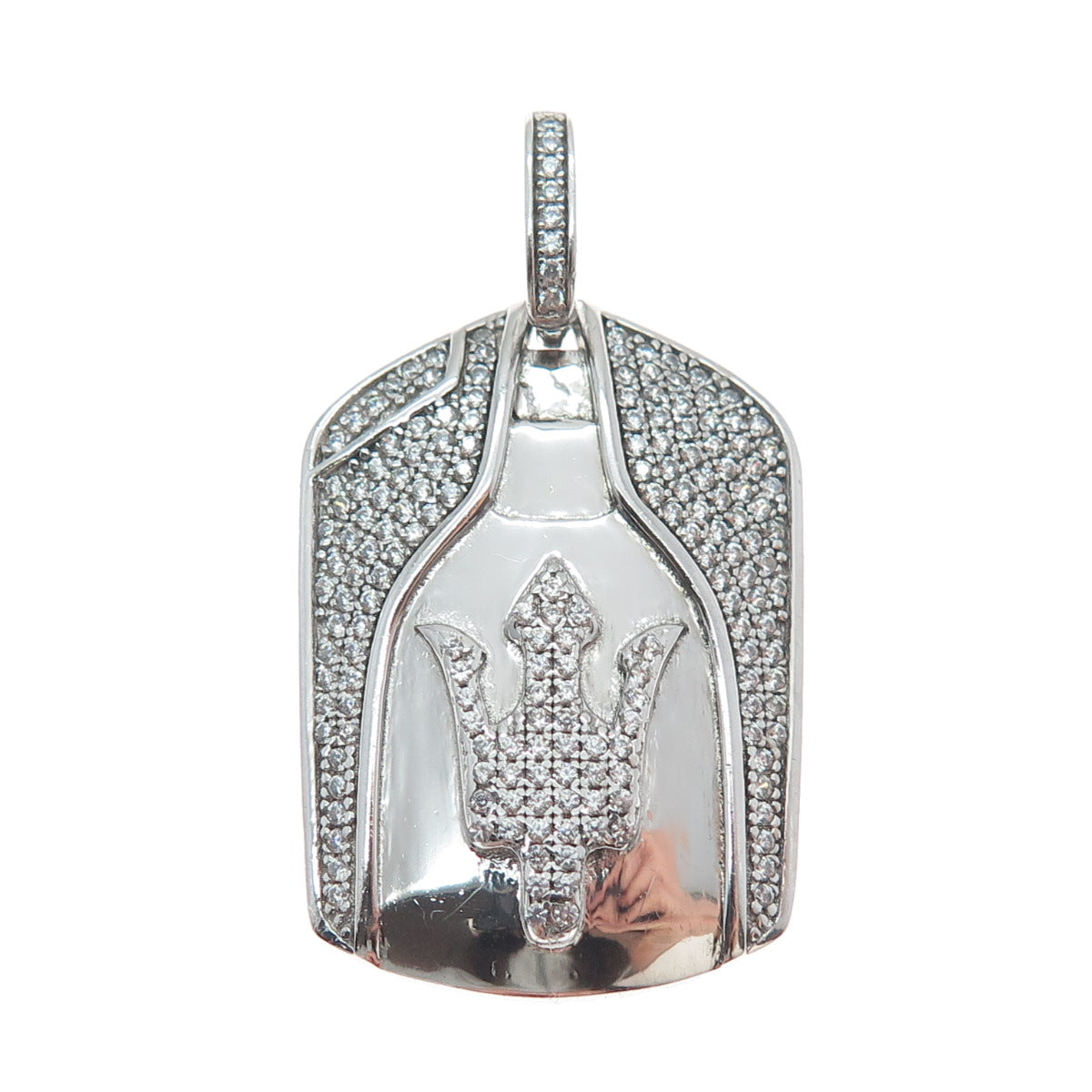 925 Sterling Silver Round-Cut Shaped C Z Trident Sparkle Pendant
