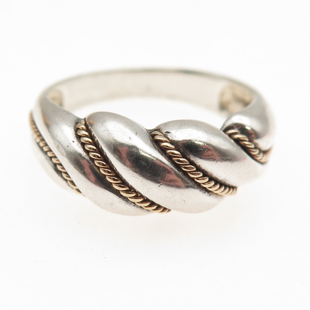 MONICA JAIN 925 Sterling Silver 14K Gold Vintage Modernist Ring Size 8.75