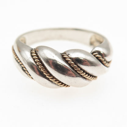 MONICA JAIN 925 Sterling Silver 14K Gold Vintage Modernist Ring Size 8.75