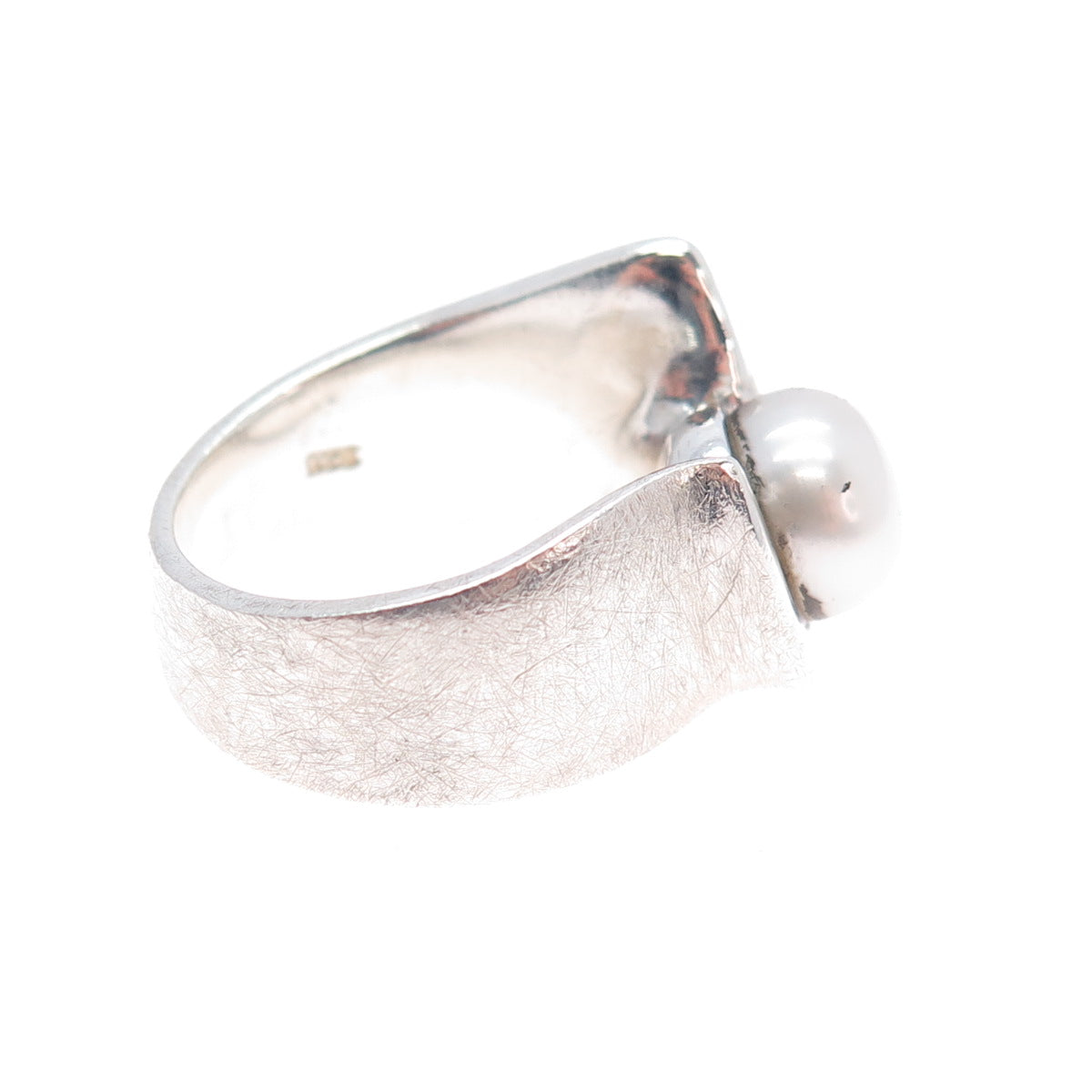 925 Sterling Silver Vintage Real Pearl Modernist Ring Size 6