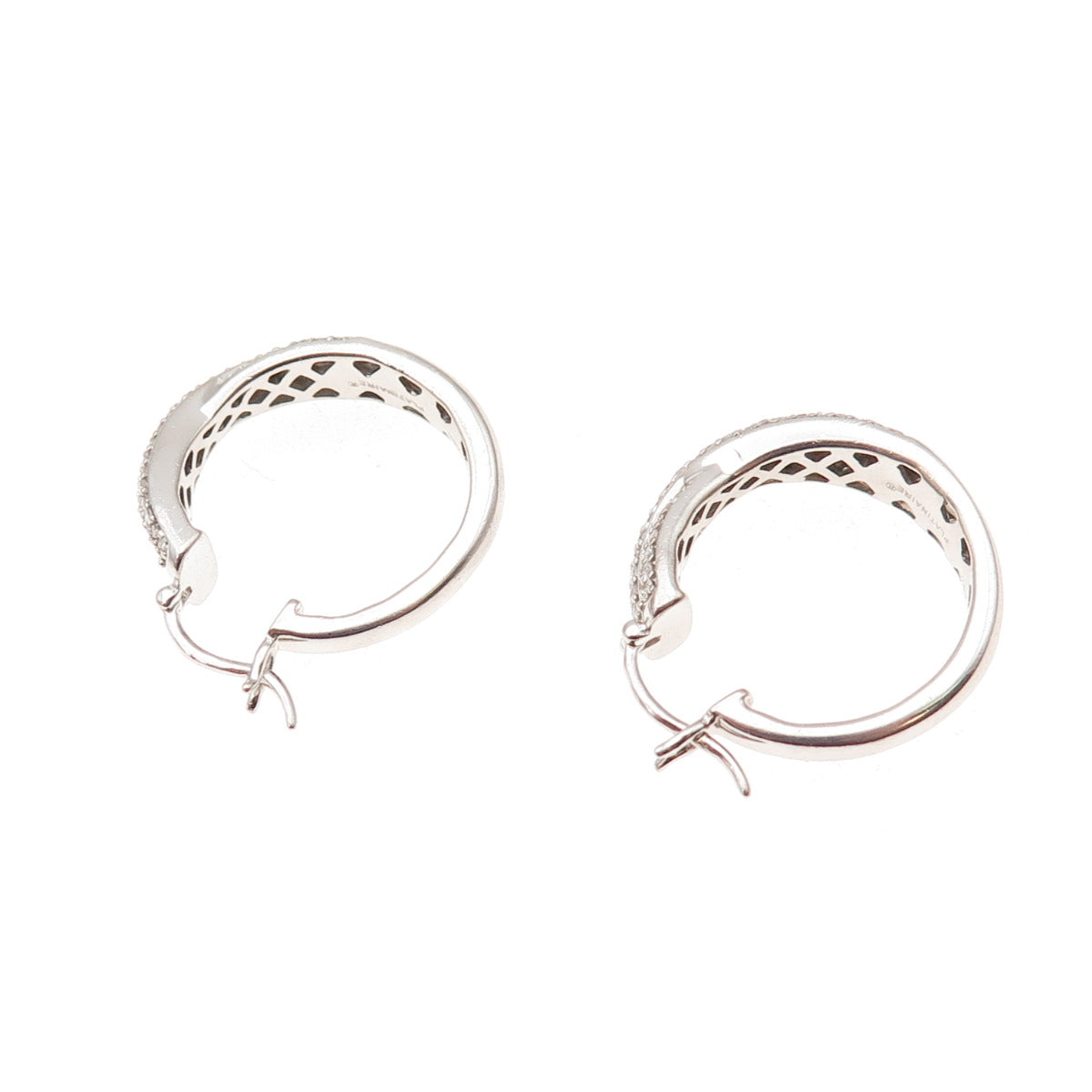 Platinaire 925 Sterling Silver Real Round-Cut Diamond Crisscross Hoop Earrings