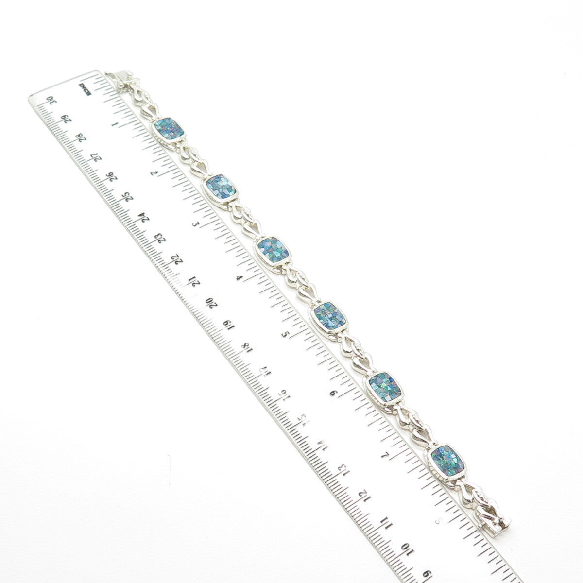 925 Sterling Silver Vintage Michelle Albala Opal Gem Tennis Link Bracelet 8.25"