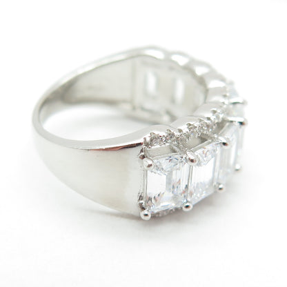 925 Sterling Silver Emerald & Round-Cut C Z Promise Ring Size 7
