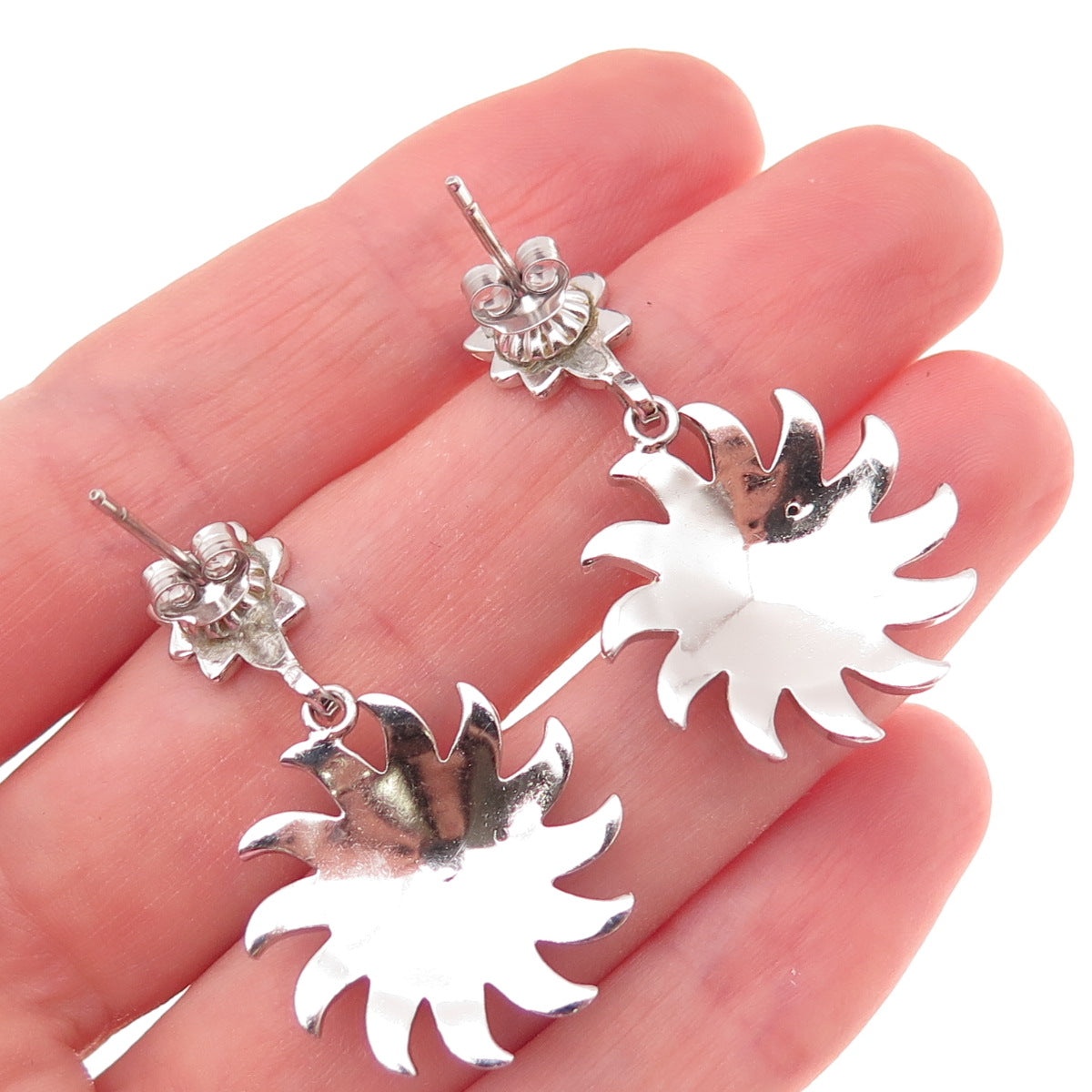 925 Sterling Silver Antique Art Deco Real Marcasite Floral Dangle Earrings