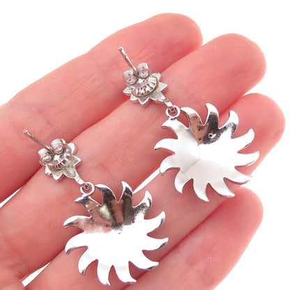 925 Sterling Silver Antique Art Deco Real Marcasite Floral Dangle Earrings
