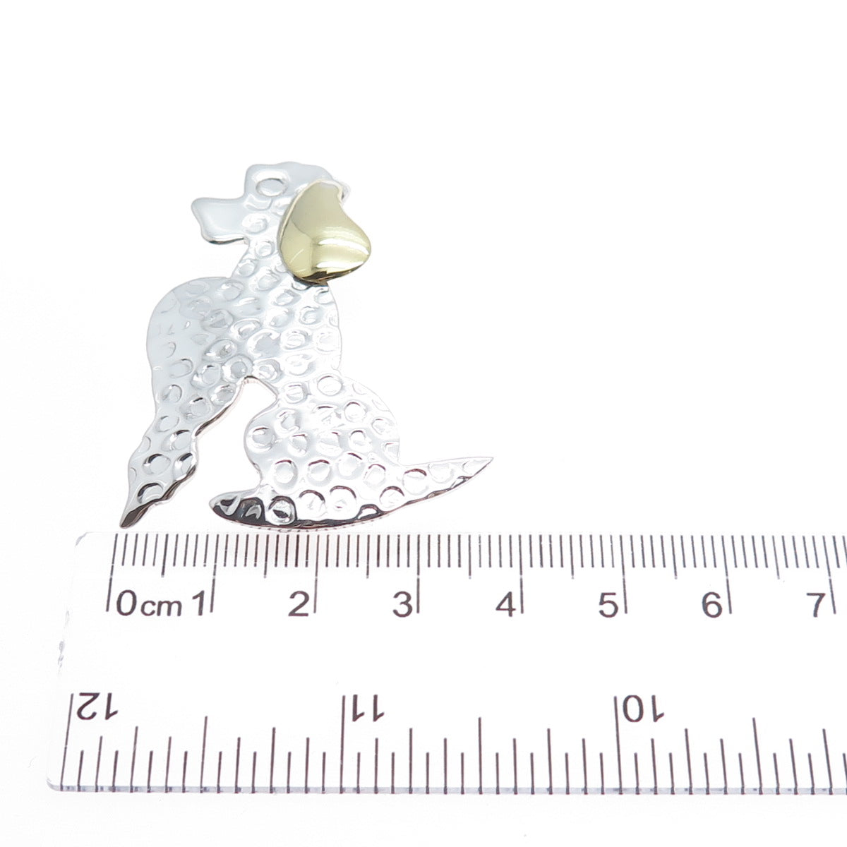 925 Sterling Silver 2-Tone Vintage Mexico Dog Hammered Pin Brooch