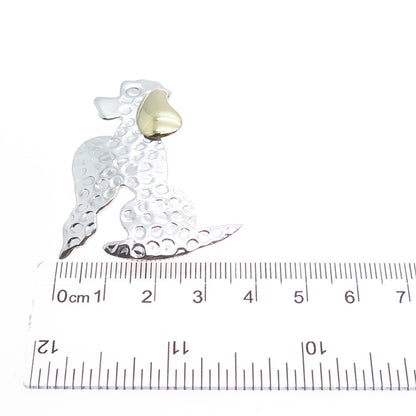 925 Sterling Silver 2-Tone Vintage Mexico Dog Hammered Pin Brooch
