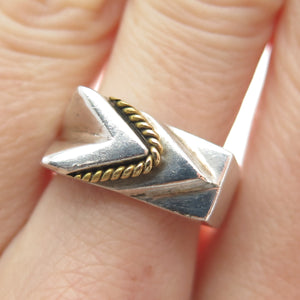 925 Sterling Silver 2-Tone Vintage Mexico Modernist Arrow Ring Size 7.75