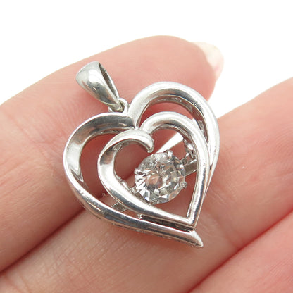 925 Sterling Silver Real White Sapphire Gemstone Double Heart Pendant