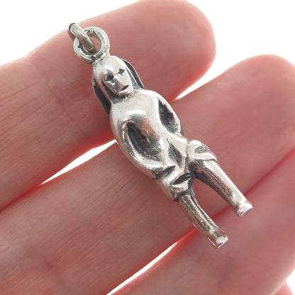 925 Sterling Silver Vintage Gold Miner 3D Charm Pendant