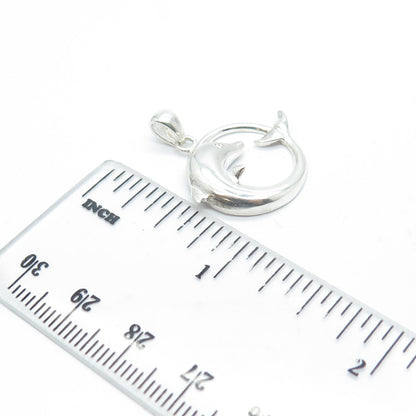 925 Sterling Silver Vintage Rhinestone Friendly Dolphin Pendant