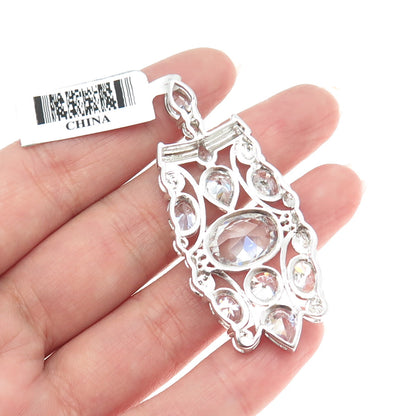 925 Sterling Silver Multi-Cut Simulated-Diamond C Z Cluster Slide Pendant