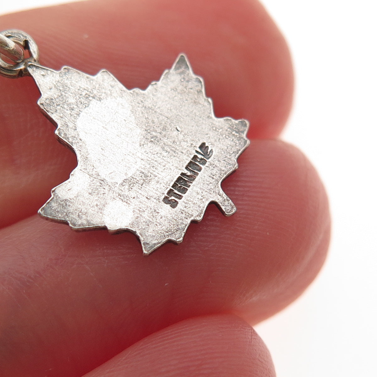 C. Lamond Fils Sterling Silver Antique Art Deco Enamel Maple Leaf Mini Pendant