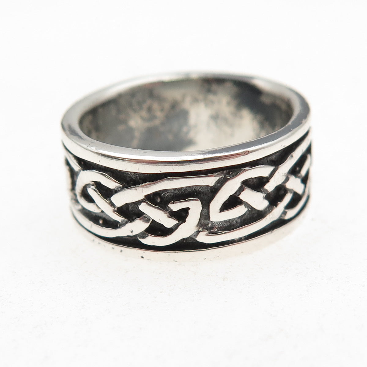 925 Sterling Silver Vintage Celtic Knot Oxidized Band Ring Size 7