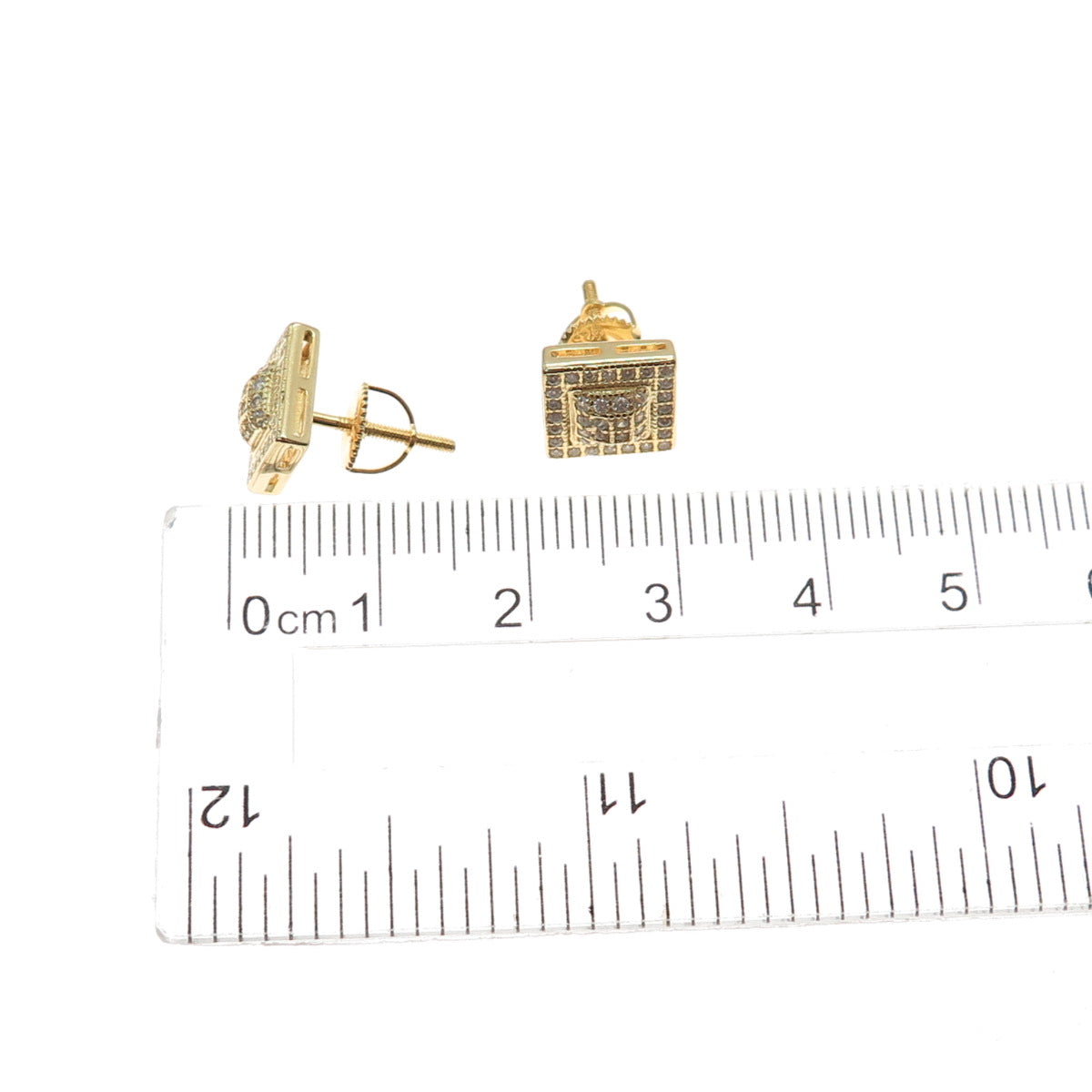 925 Sterling Silver Gold Plated Round-Cut C Z Stud Earrings