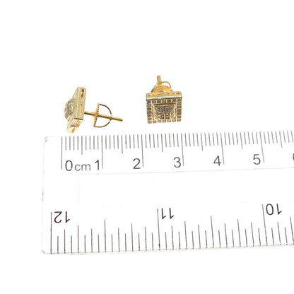 925 Sterling Silver Gold Plated Round-Cut C Z Stud Earrings
