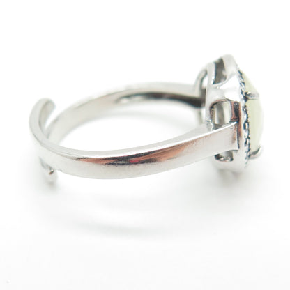 925 Sterling Silver Real Round-Cut Quartz & C Z Adjustable Ring Size 8