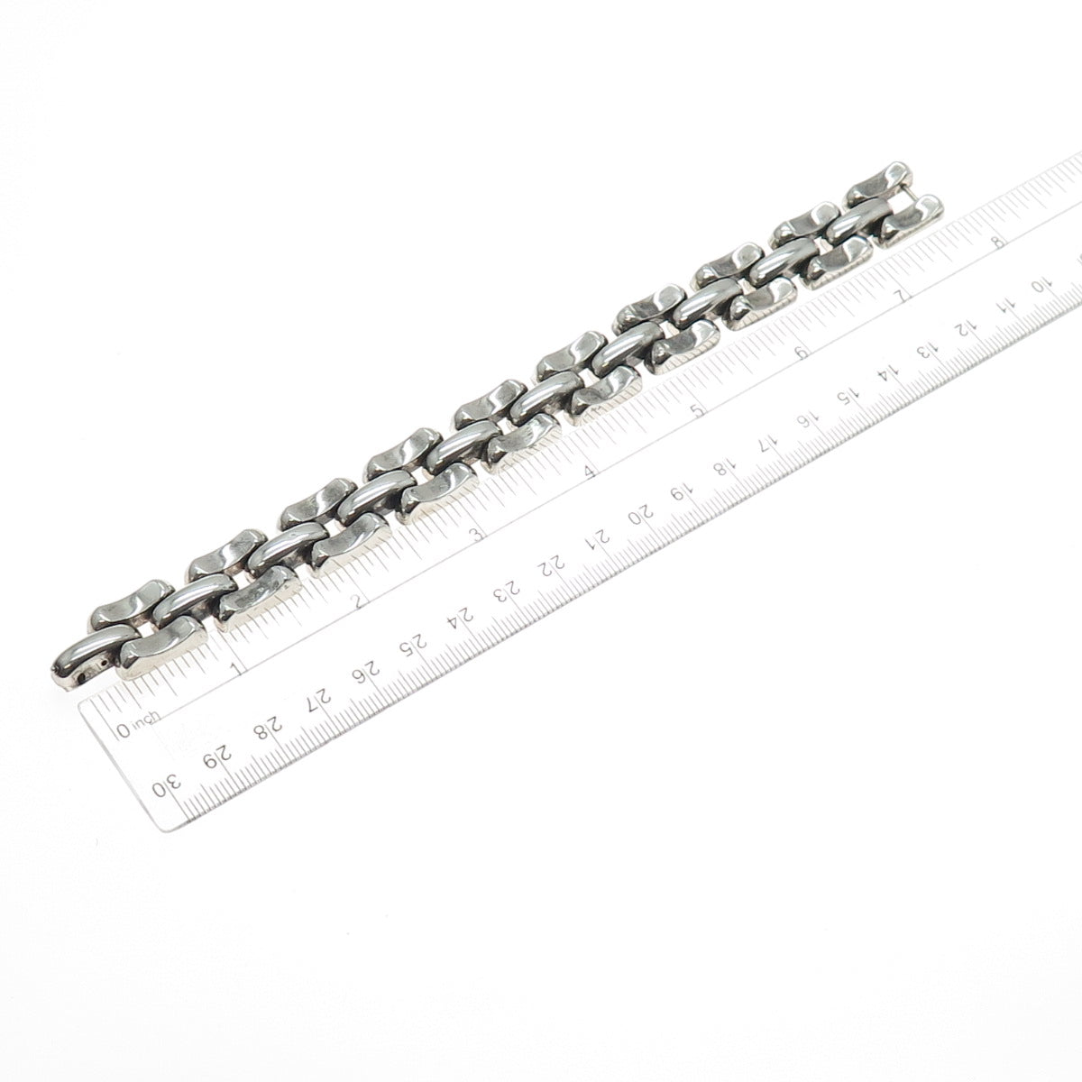 835 Silver Vintage Modernist Panther Link Bracelet 7.25"