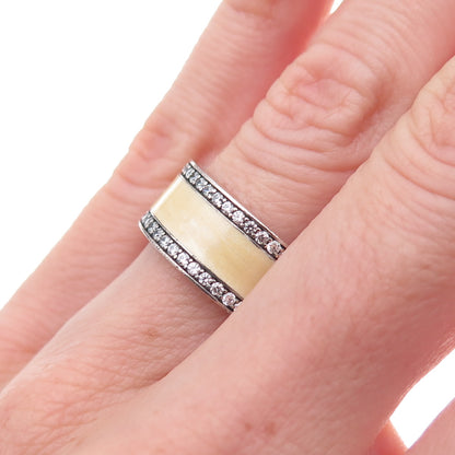 Pandora 925 Sterling Silver Enamel & C Z Hearts Band Ring Size 5