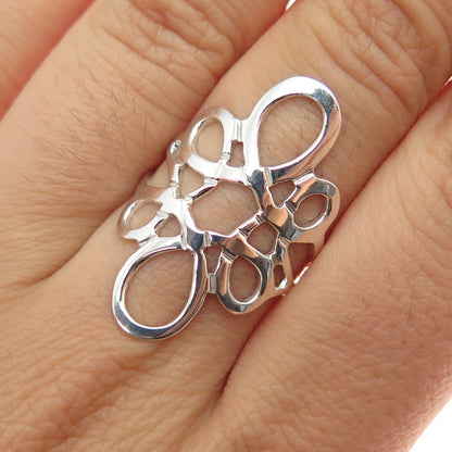 925 Sterling Silver Vintage Mexico Modernist Flower Ring Size 7