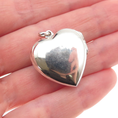 925 Sterling Silver Vintage Real Black Onyx Heart Locket Charm Pendant