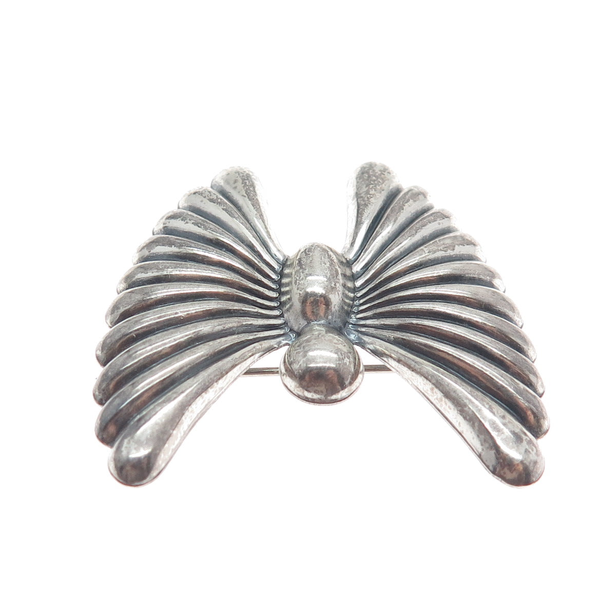 MICHELE 925 Sterling Silver Vintage Butterfly Ribbed Oxidized Pin Brooch
