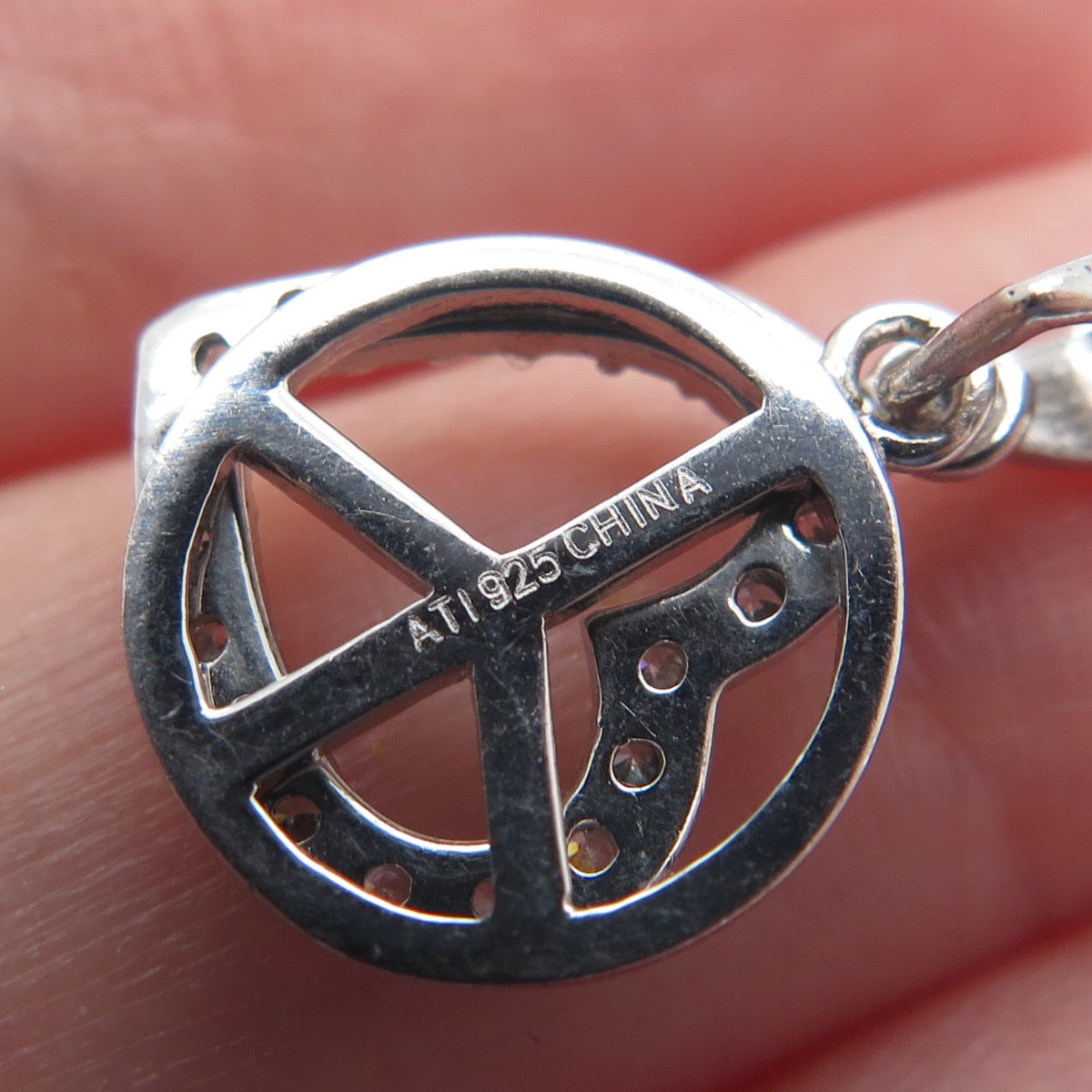 925 Sterling Silver ATI C Z Open Heart & Symbol of Peace Minimalist Pendant