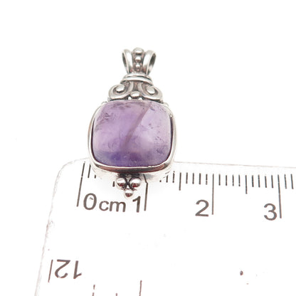 ATI Annika Witt 925 Sterling Silver Vintage Real Amethyst Oxidized Charm Pendant