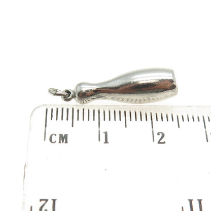 925 Sterling Silver Antique Bowling Pin 3D Charm Pendant