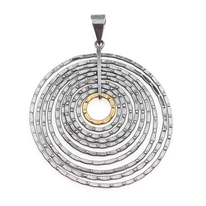 925 Sterling Silver & Brass Vintage CII Mexico Multi-Circle Oxidized Pendant
