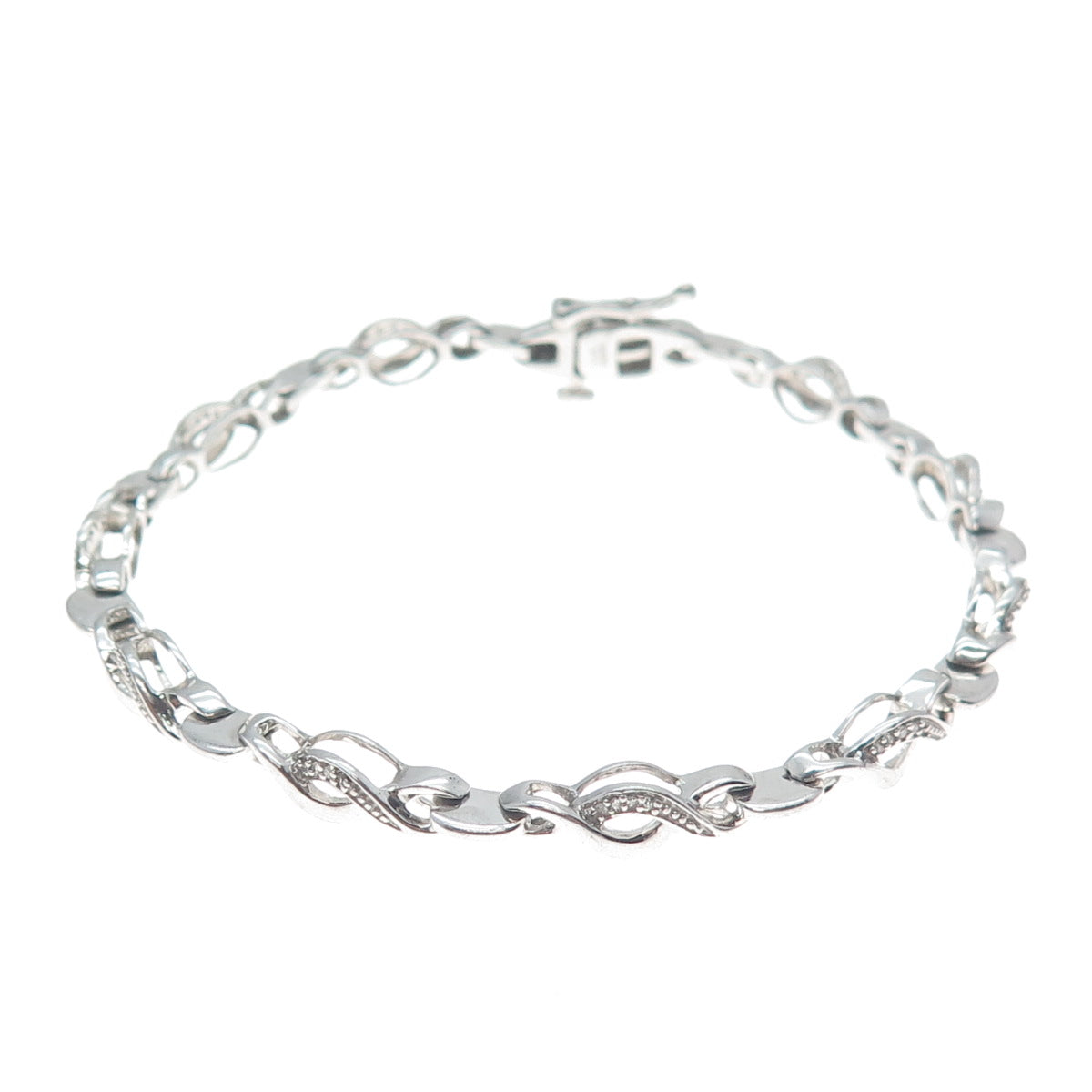 JANE SEYMOUR Sterling Silver Real Round-Cut Diamond Infinity Link Bracelet 7.5"