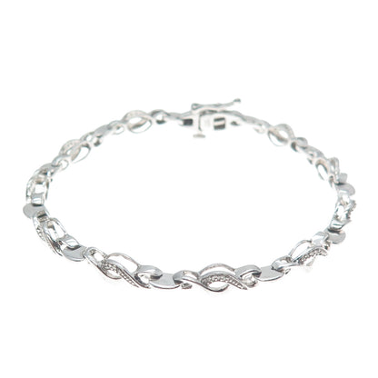 JANE SEYMOUR Sterling Silver Real Round-Cut Diamond Infinity Link Bracelet 7.5"