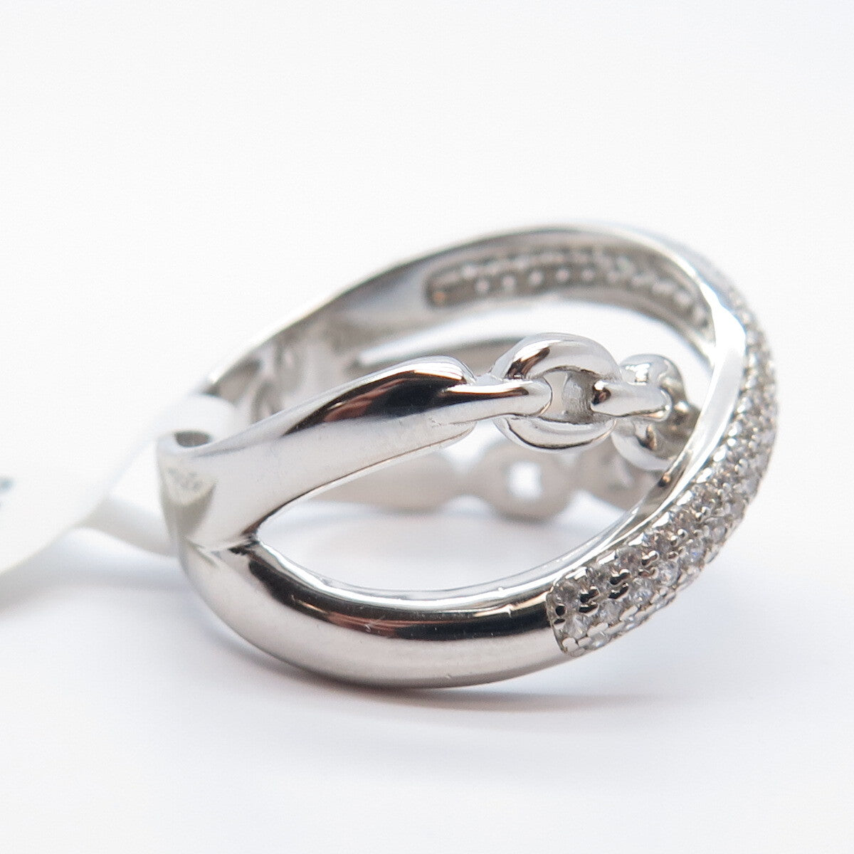 925 Sterling Silver Pave C Z Chain Crossover Ring Size 9