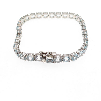 Han 925 Sterling Silver Real Round-Cut Blue Topaz Bracelet 7"