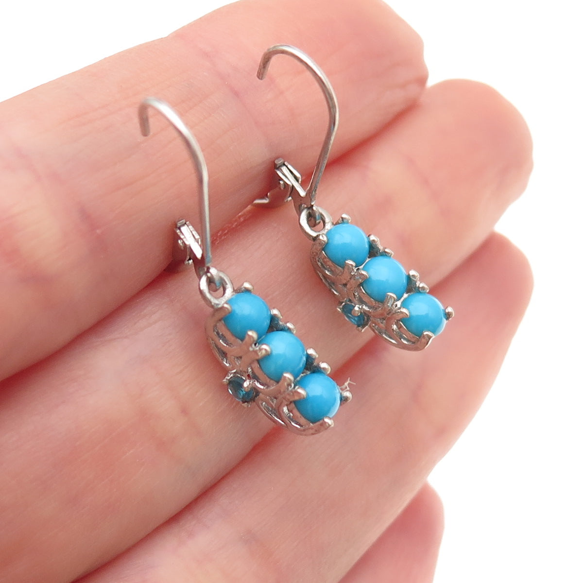 Chuck Clemency 925 Sterling Silver Real Turquoise & Apatite Dangle Earrings