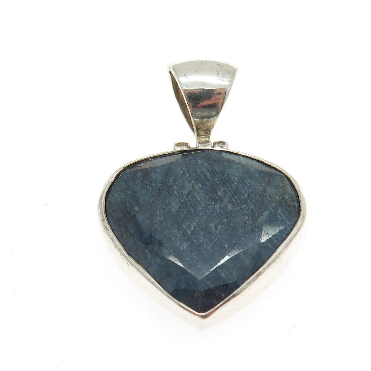 925 Sterling Silver Vintage Real Pear-Cut Sapphire Pendant