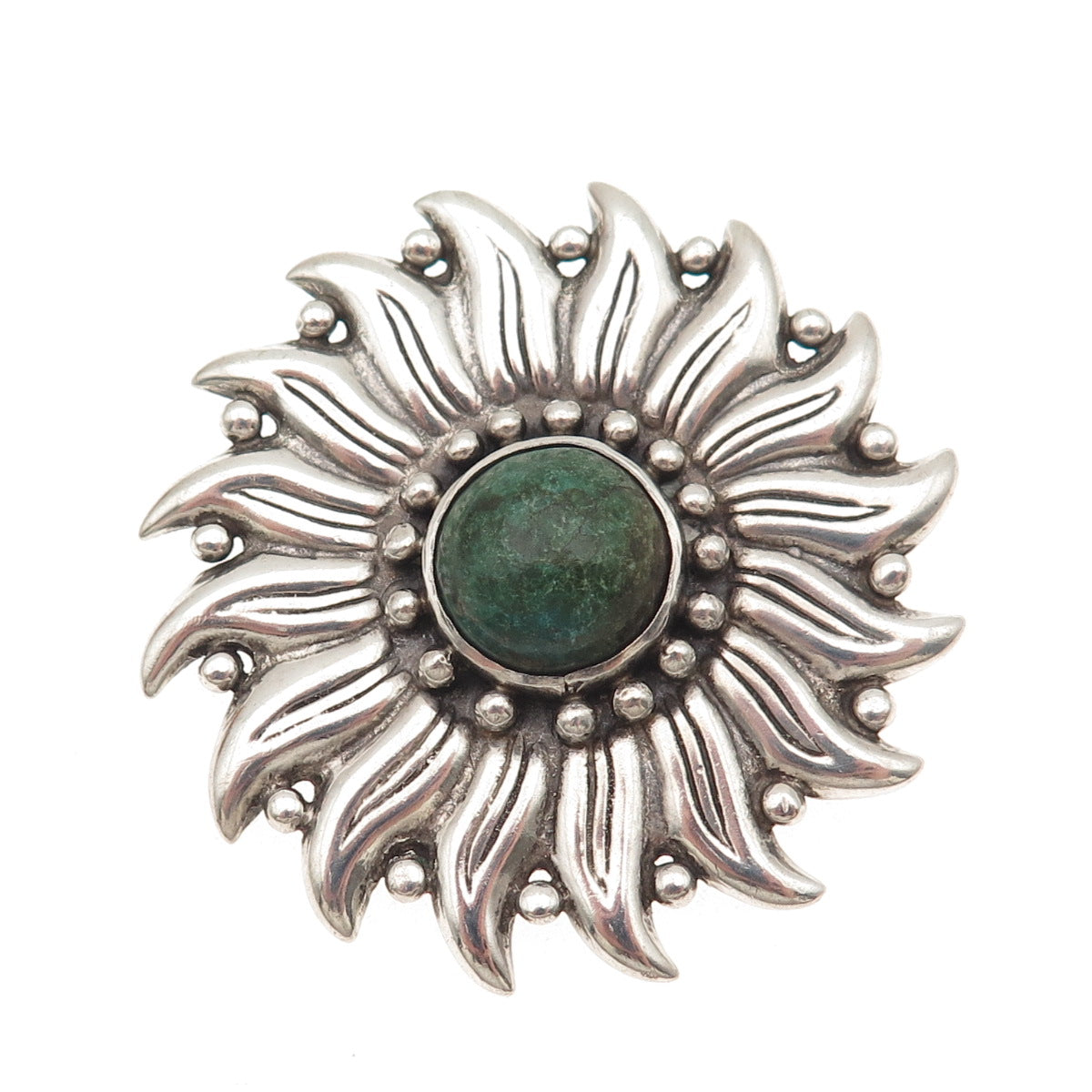 HECTOR AGUILAR 940 Silver Vintage Mexico Real Azurite Flower Oxidized Pin Brooch