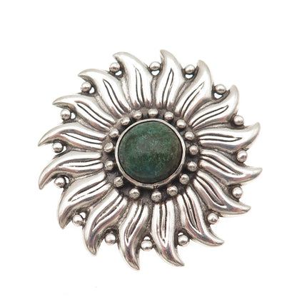 HECTOR AGUILAR 940 Silver Vintage Mexico Real Azurite Flower Oxidized Pin Brooch
