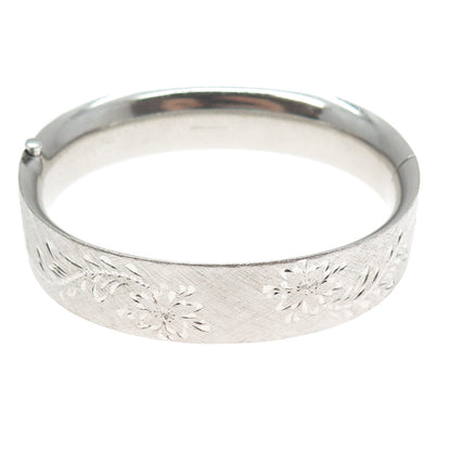 BOJAR 925 Sterling Silver Antique Art Deco Engraved Flower Bangle Bracelet 7.5"