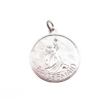 Griffith & Sons 925 Sterling Silver Vintage Bridesmaid Round Tag Charm Pendant