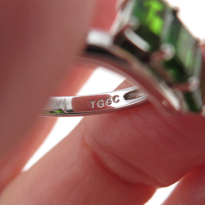 925 Sterling Silver Real Emerald-Cut Peridot Bypass Ring Size 8