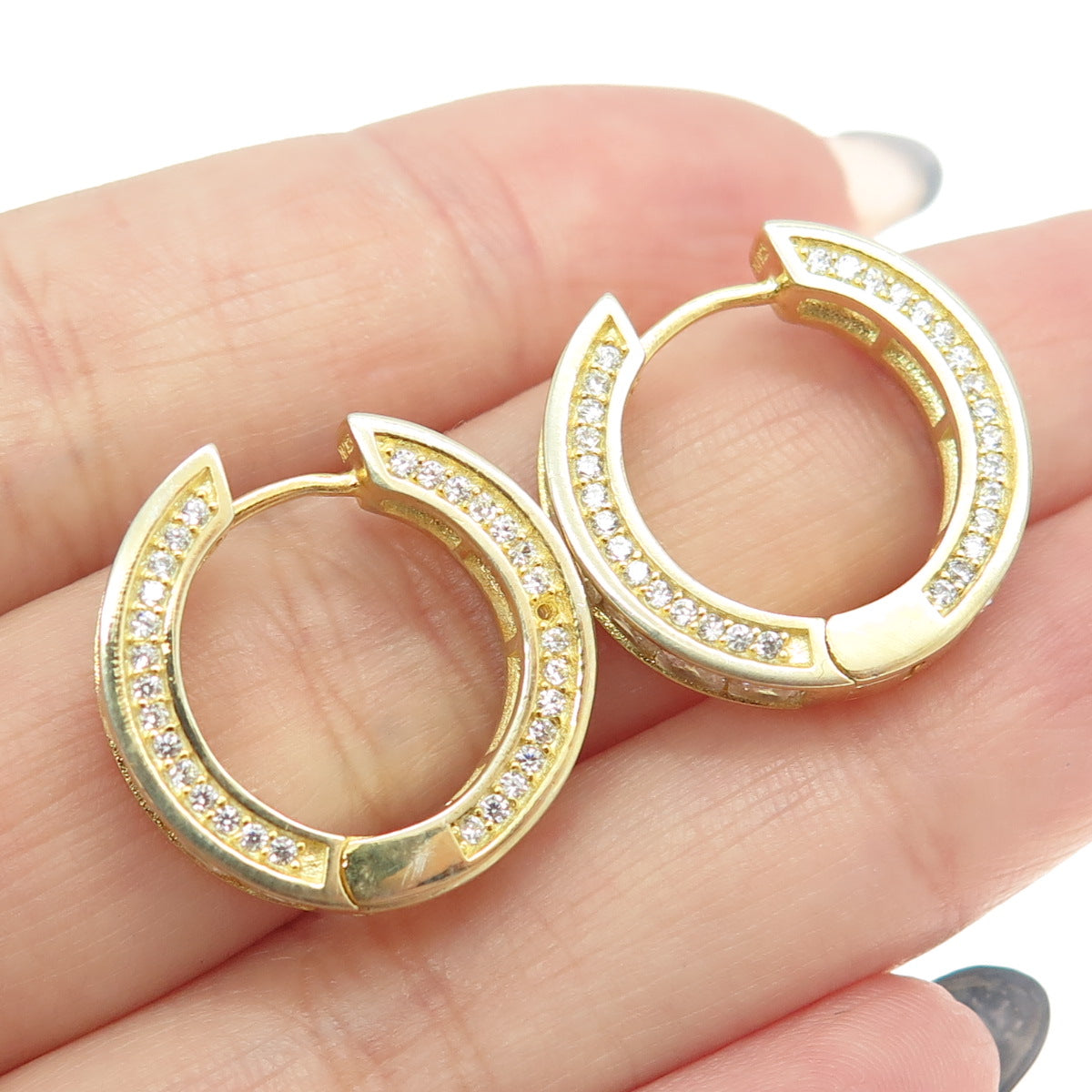 925 Sterling Silver Gold Plated Princess-Cut C Z Hoop Earrings