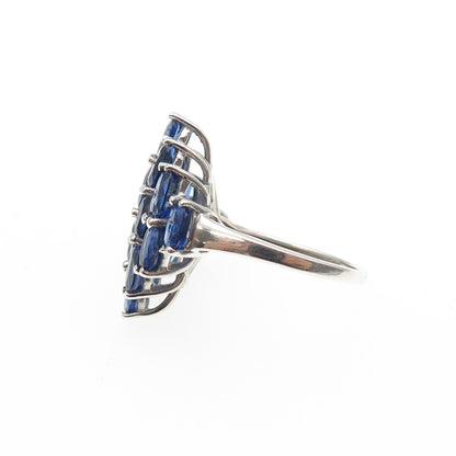 925 Sterling Silver Real Oval-Cut Sapphire Cluster Ring Size 5.5
