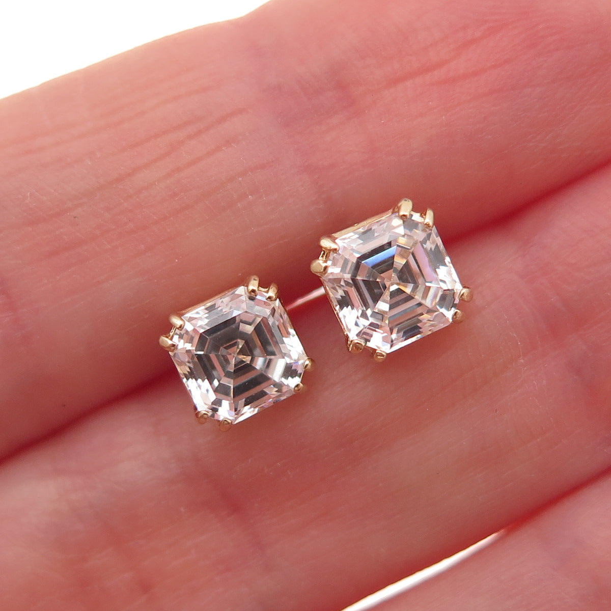 Jacmel Mauritius 14K Gold Asscher-Cut C Z Stud Earrings
